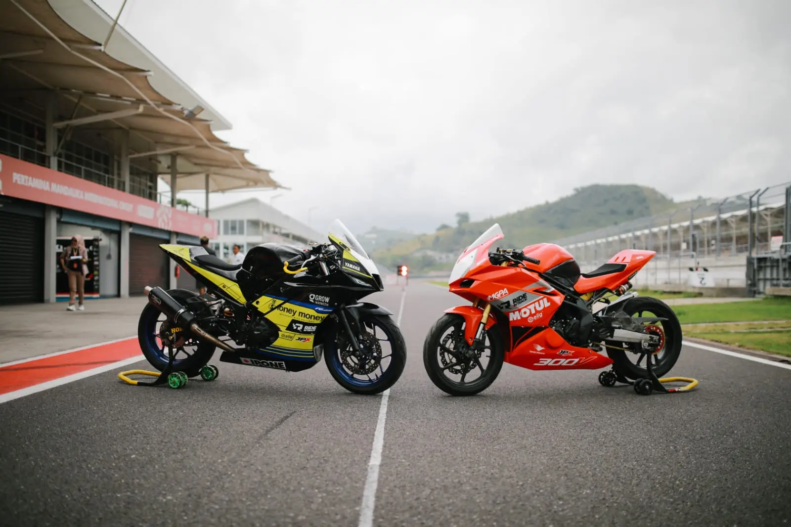 Track bikes on the pit lane at Pertamina Mandalika Circuit, Lombok